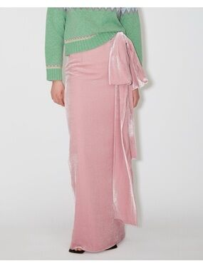 BERNADETTE Bernard Pink Velvet Sash Maxi Skirt Size 34 NWT